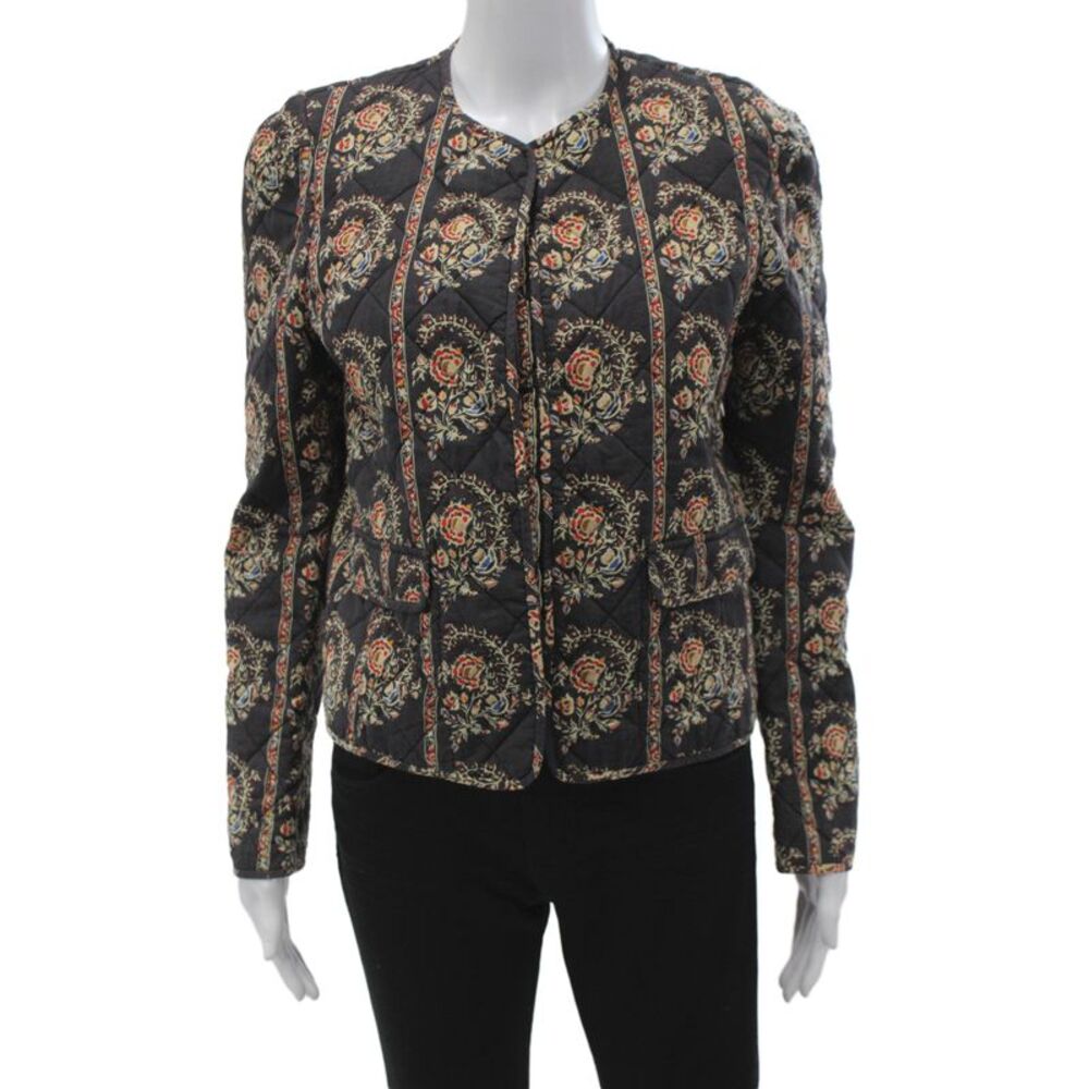 Isabel Marant Women Quilted Floral Cotton Jacket Black Long Sleeve Size 38